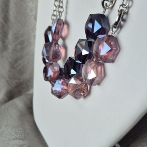 Lia Sophia 3 In 1 !!! Silver Chains + Pink and Blue/Mauve Rhinestones Necklace